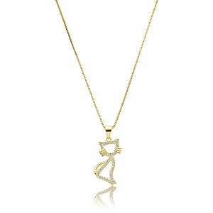 Colar pet gato zircônia ouro semijoia
