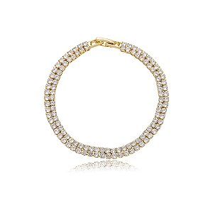 Pulseira dupla zircônia ouro semijoia 2738