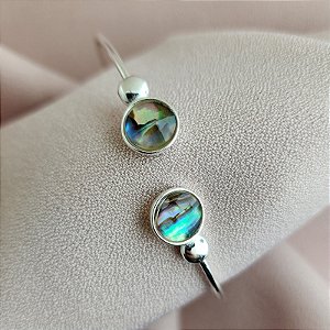 Bracelete pedra natural abalone prata 925