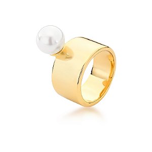 Anel liso pérola shell ouro semijoia