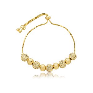 Pulseira gravatinha esferas zircônias ouro semijoia