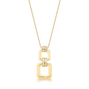 Colar elos quadrados zircônia ouro semijoia