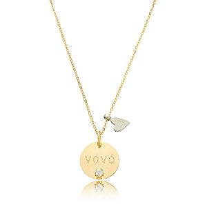 Colar vovó coração cristal ouro semijoia