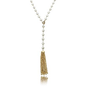 Colar pérola barroca achatada tassel ouro semijoia