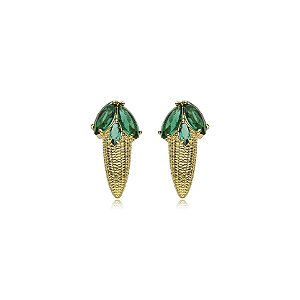 Brinco milho cristais verdes ouro semijoia