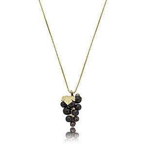 Colar uva roxa ouro semijoia