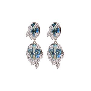 Brinco Leticia Sarabia oval cristal azul aquamarine 9101