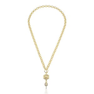 Colar pingente hexagonal zircônia ouro semijoia