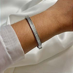 Bracelete zircônias baguetes cristal aço inoxidável