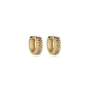 Brinco argolinha zircônias coloridas ouro semijoia DA 565