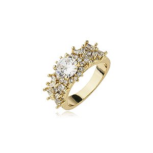 Anel flores zircônia ouro semijoia CH 21