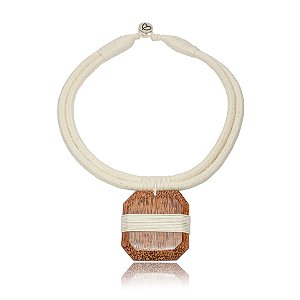 Colar Design Natural algodão off white madeira