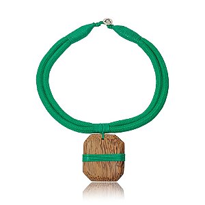 Colar Design Natural algodão verde madeira