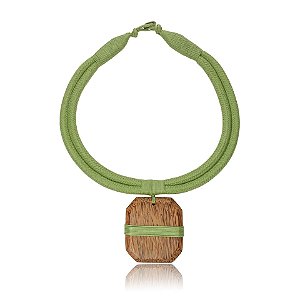 Colar Design Natural algodão verde pistache madeira