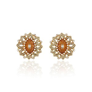 Brinco Claudia Arbex flor ouro vintage