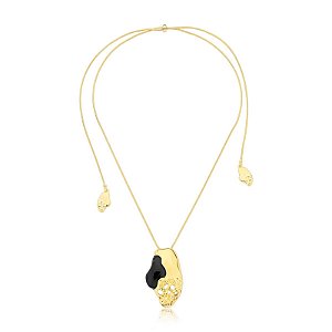Colar Ayla pedra natural obsidiana negra ouro semijoia