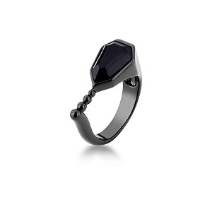 Anel cristal preto ródio negro semijoia