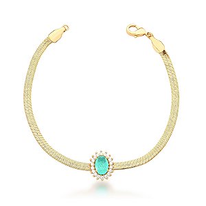 Pulseira oval cristal fusion turmalina ouro semijoia
