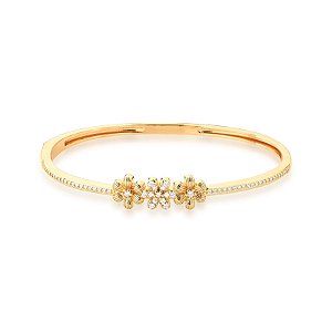Bracelete flores zircônias ouro semijoia