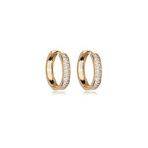 Brinco argolinha cristais baguetes ouro semijoia E230825