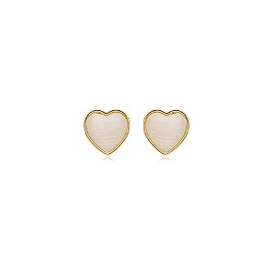 Brinco coração olho de gato ouro semijoia EH00635