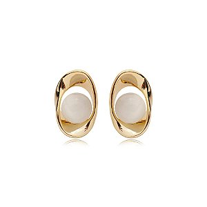 Brinco oval olho de gato ouro semijoia E240332