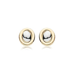 Brinco 2 em 1 oval ouro e ródio semijoia 24a03041