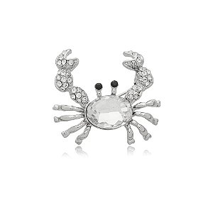 Broche caranguejo cristal ródio semijoia