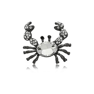 Broche caranguejo cristal ródio negro semijoia
