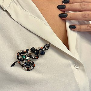 Broche serpente cristais ouro semijoia