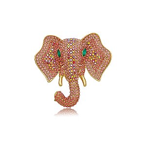 Broche elefante cristais rosa ouro semijoia