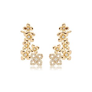 Brinco ear cuff flores zircônia ouro semijoia E240545