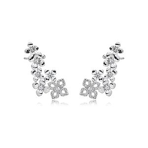 Brinco ear cuff flores zircônia ródio semijoia E240545