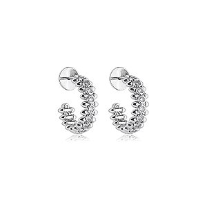 Brinco meia argola spike zircônia ródio semijoia E240535