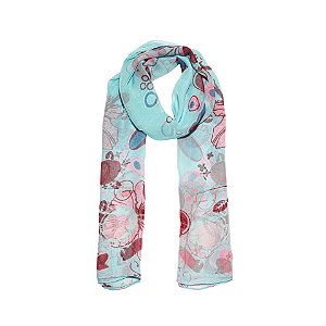 Lenço echarpe azul estampa floral LEN-033