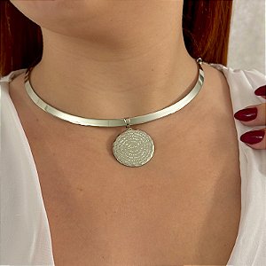 Colar aro oração Pai Nosso ródio semijoia 9553