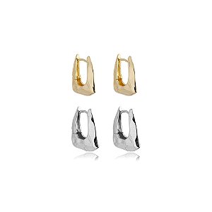 Kit 2 brincos argolinhas triangular ouro e ródio semijoia