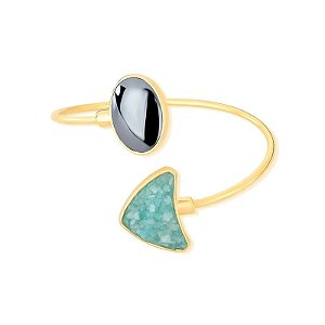 Bracelete pedra natural hematita e amazonita verde ouro semijoia