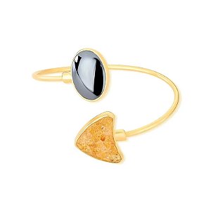 Bracelete pedra natural hematita e citrino ouro semijoia