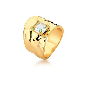 Anel curvo cristal azul ouro semijoia