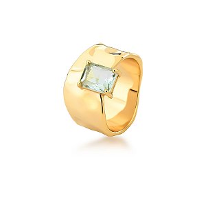 Anel curvo cristal azul ouro semijoia