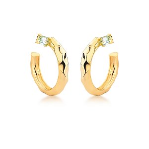 Brinco meia argola cristal azul ouro semijoia