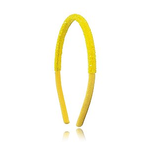 Tiara boleada vidrilho amarelo