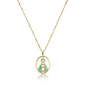 Colar Nossa Senhora Aparecida amazonita verde ouro semijoia