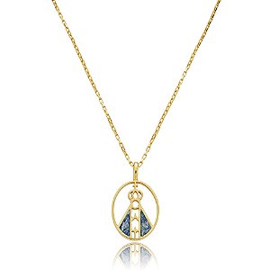 Colar Nossa Senhora Aparecida cianita azul ouro semijoia