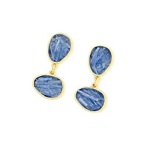 Brinco pedra natural cianita azul ouro semijoia