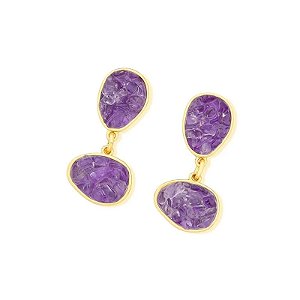 Brinco pedra natural ametista ouro semijoia