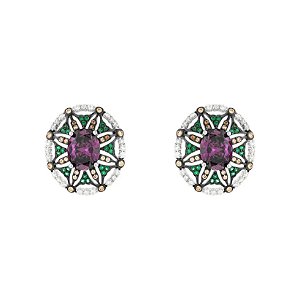 Brinco Elaine Palma oval mandala zircônia colorida ródio semijoia