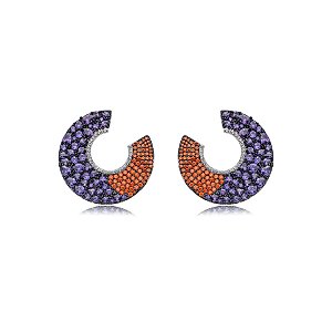 Brinco Elaine Palma zircônia roxo e laranja ródio semijoia