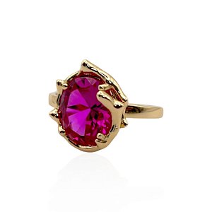 Anel ajustável Elaine Palma oval zircônia pink ouro semijoia